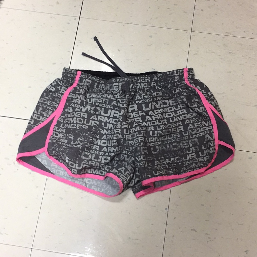 Under Armor Grey & Pink Running Shorts with Liner